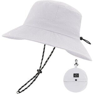 Unisex Light Grey 100%Nylon Waterproof Wide Brim Mesh Vent Chin Strap Bucket Hat